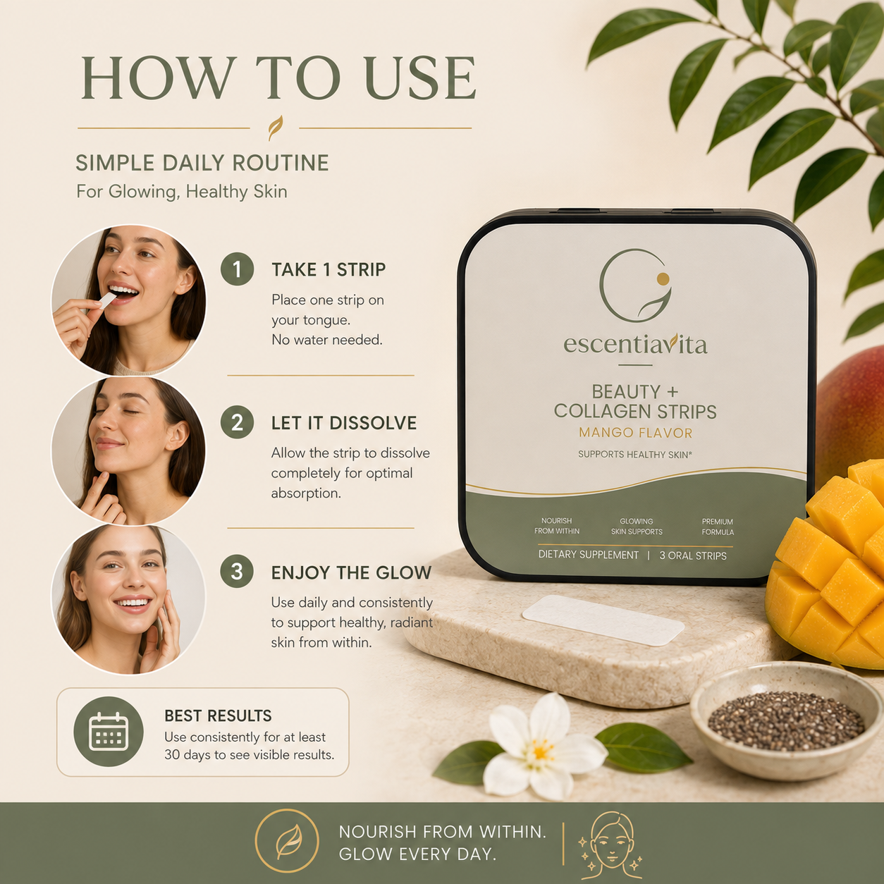 escentiavita Beauty + Collagen Strips (Mango Flavor)