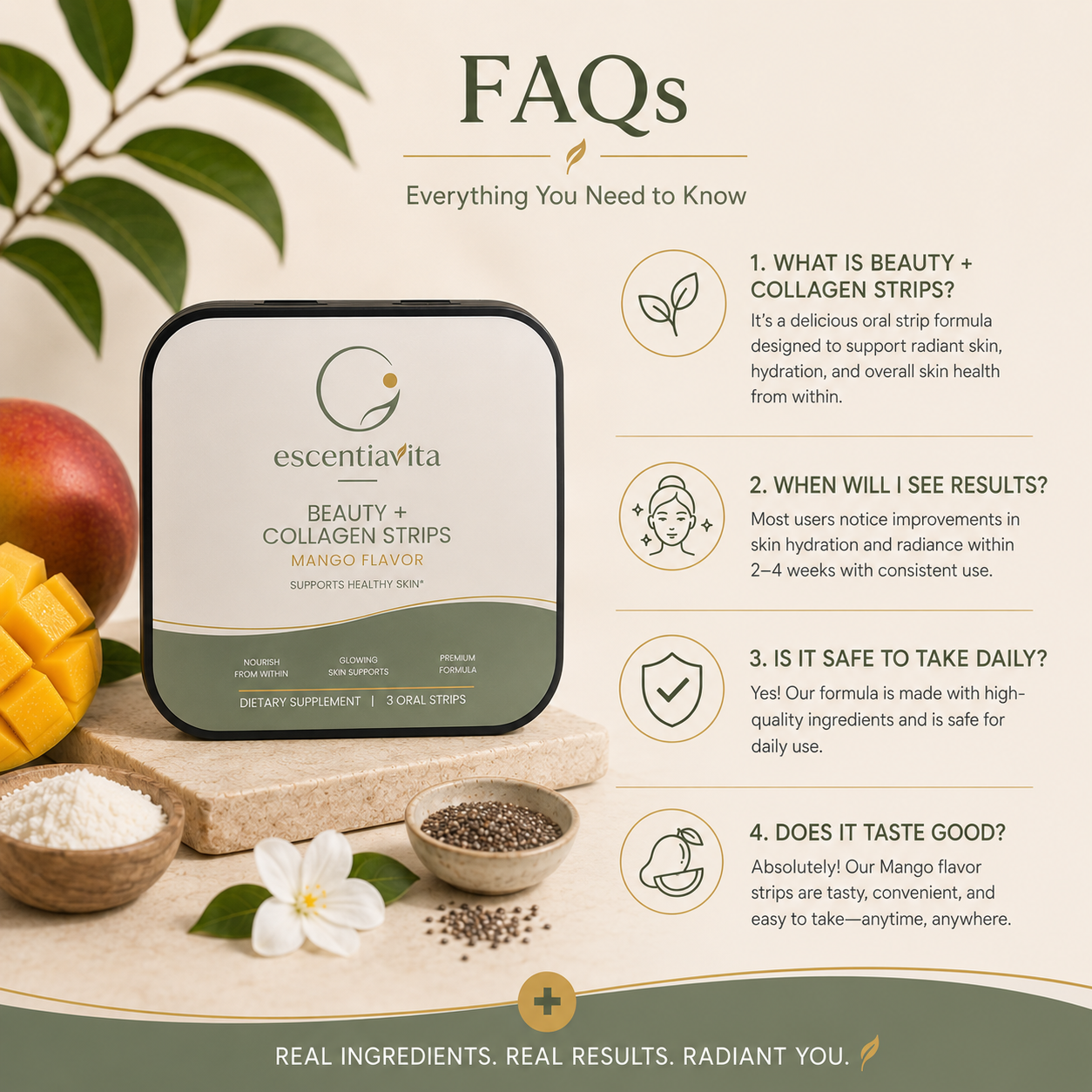 escentiavita Beauty + Collagen Strips (Mango Flavor)